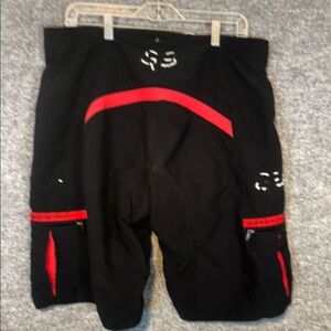 Black and Red Cycling Shorts with Pocket Details